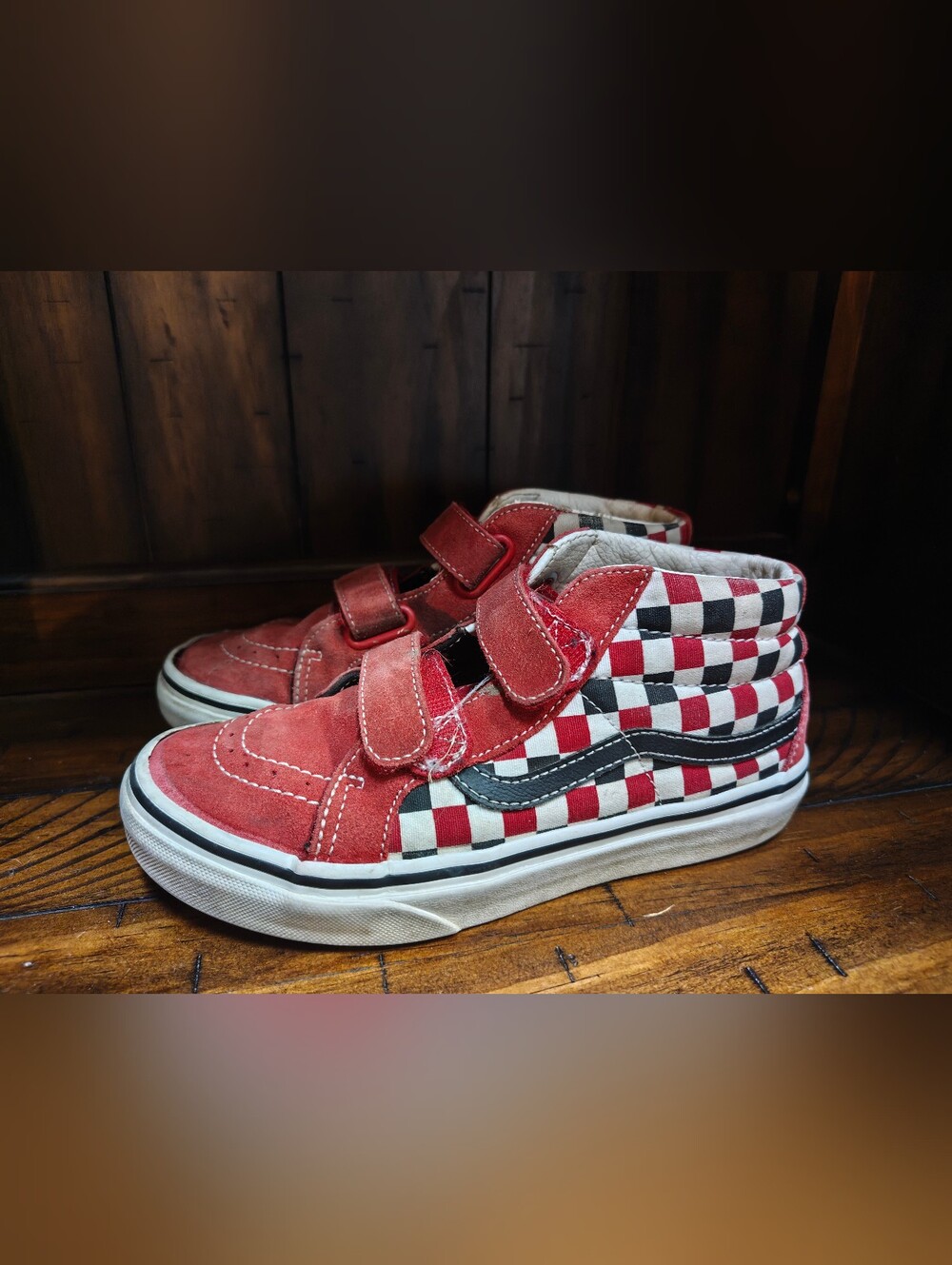 Kids High Top Vans Checkered With Velcro
